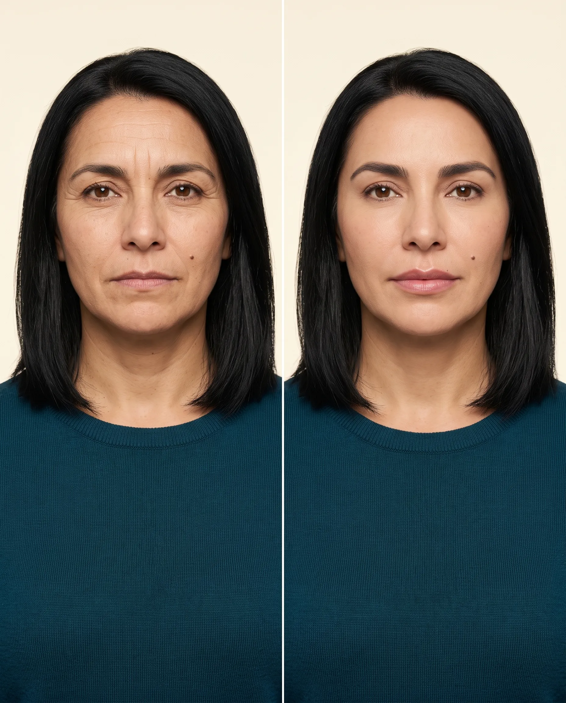 Comparación visual representativa de rejuvenecimiento facial